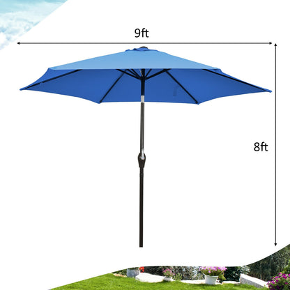 9ft Patio Market Table Umbrella, Push Button Tilt Crank, Blue Outdoor Umbrellas at Gallery Canada