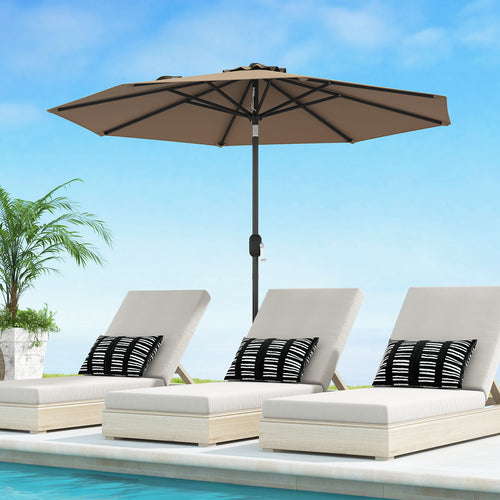 9 ft Outdoor Patio Table Umbrella, Push Button Tilt Crank Lift, Tan