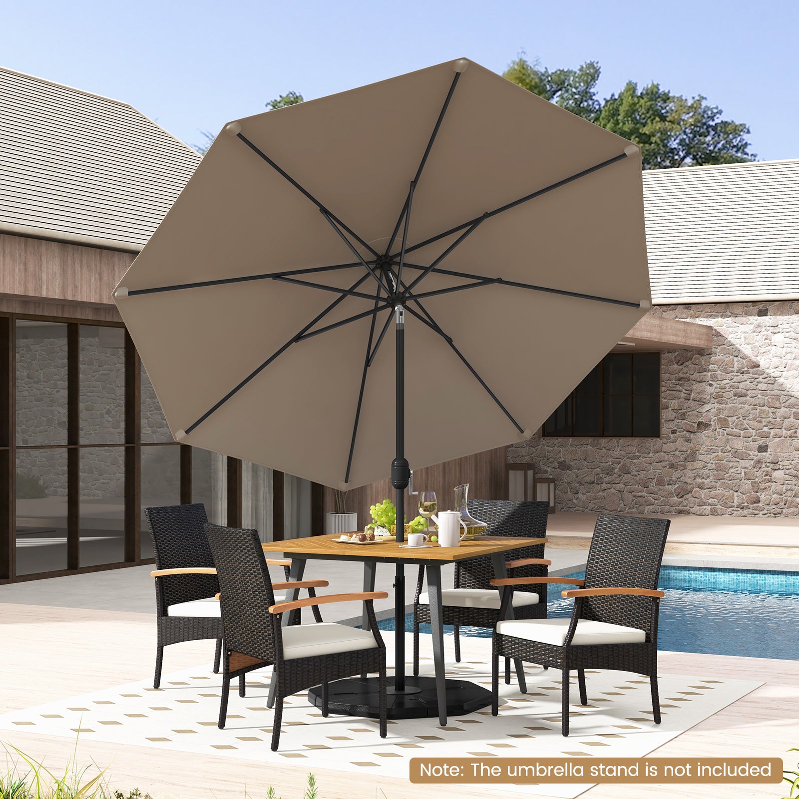9 ft Outdoor Patio Table Umbrella, Push Button Tilt Crank Lift, Tan Outdoor Umbrellas at Gallery Canada