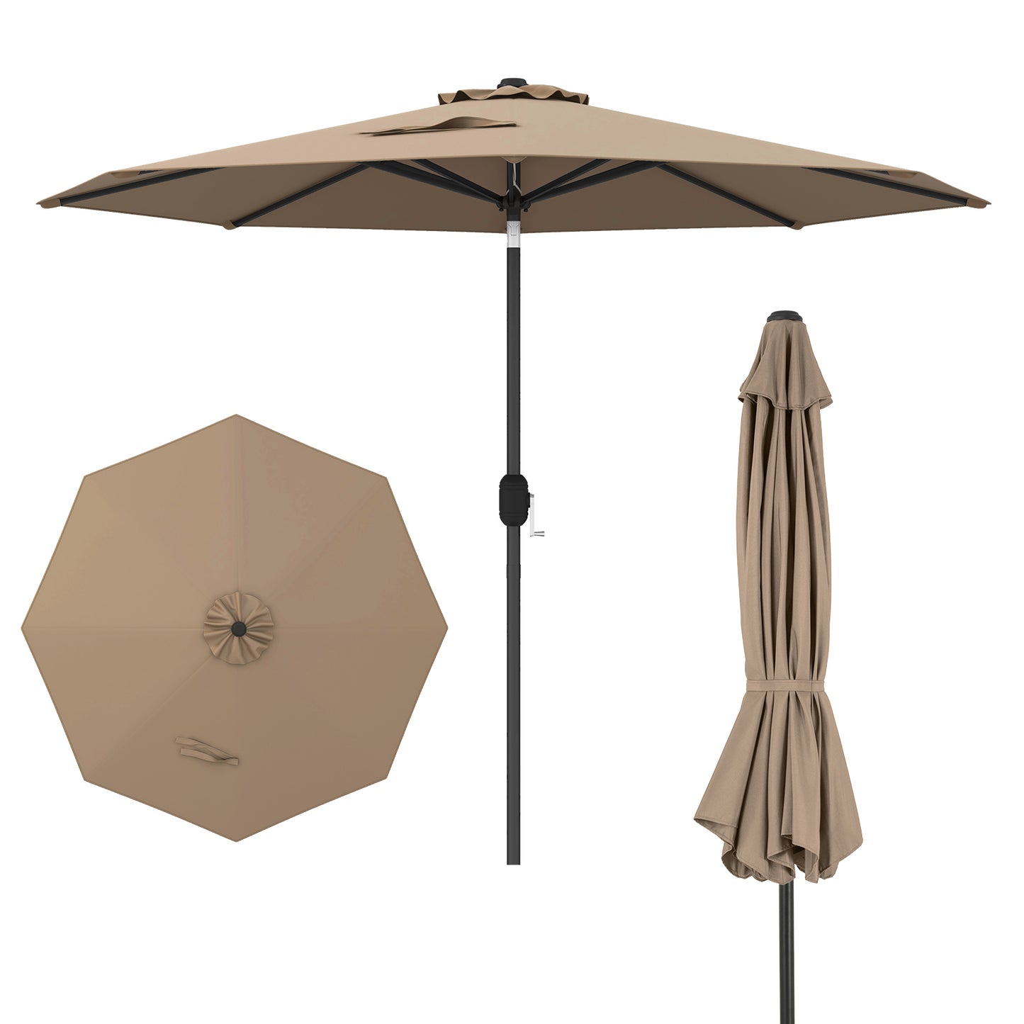 9 ft Outdoor Patio Table Umbrella, Push Button Tilt Crank Lift, Tan Outdoor Umbrellas at Gallery Canada