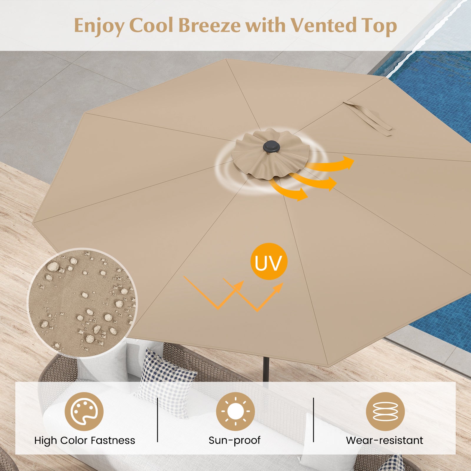 9 ft Outdoor Patio Table Umbrella, Push Button Tilt Crank Lift, Tan Outdoor Umbrellas at Gallery Canada