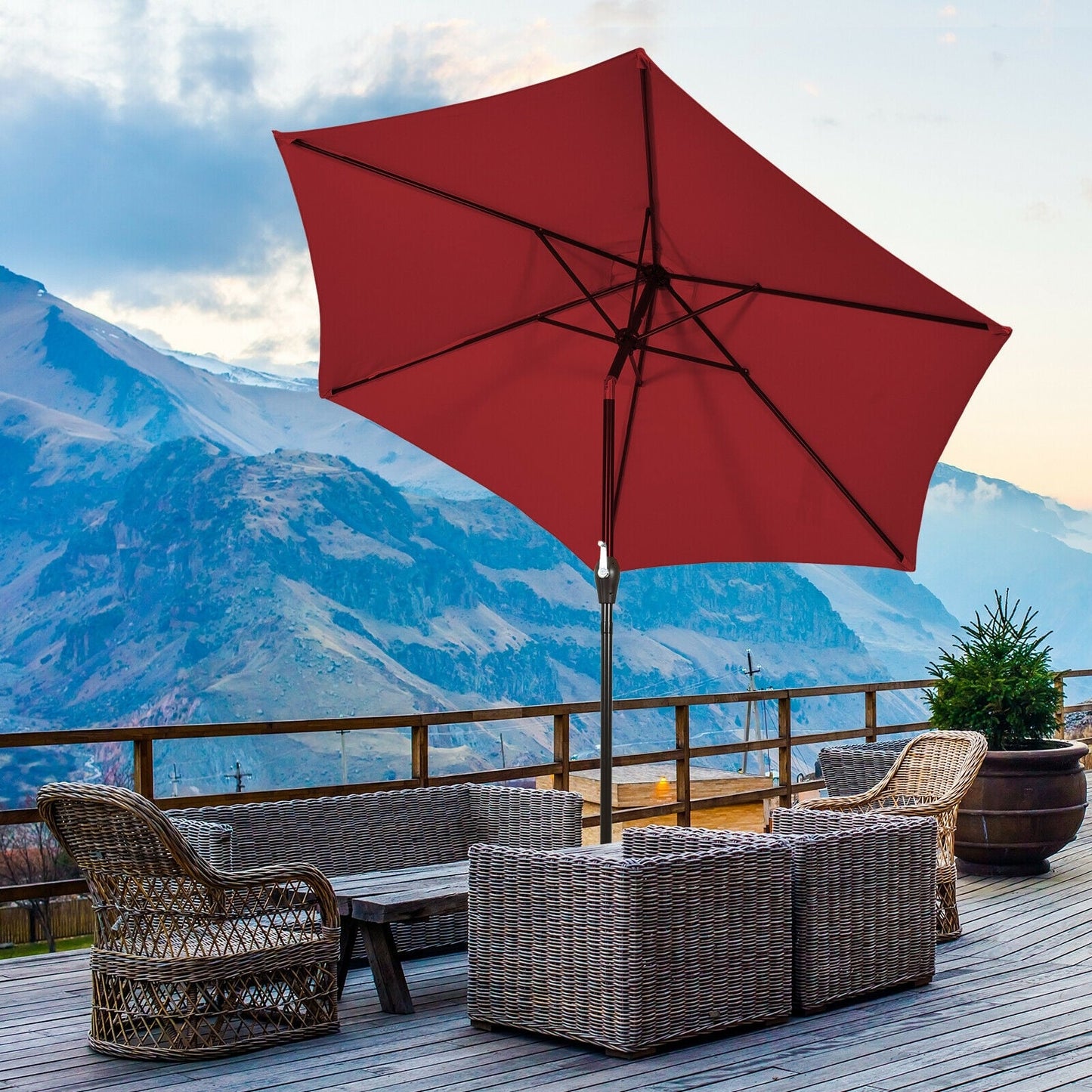 9FT Patio Umbrella, Steel Tilt Crank, Burgundy Outdoor Umbrellas at Gallery Canada