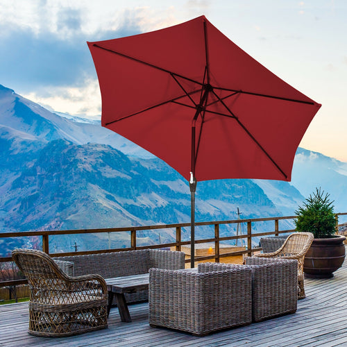 9FT Patio Umbrella, Steel Tilt Crank, Burgundy