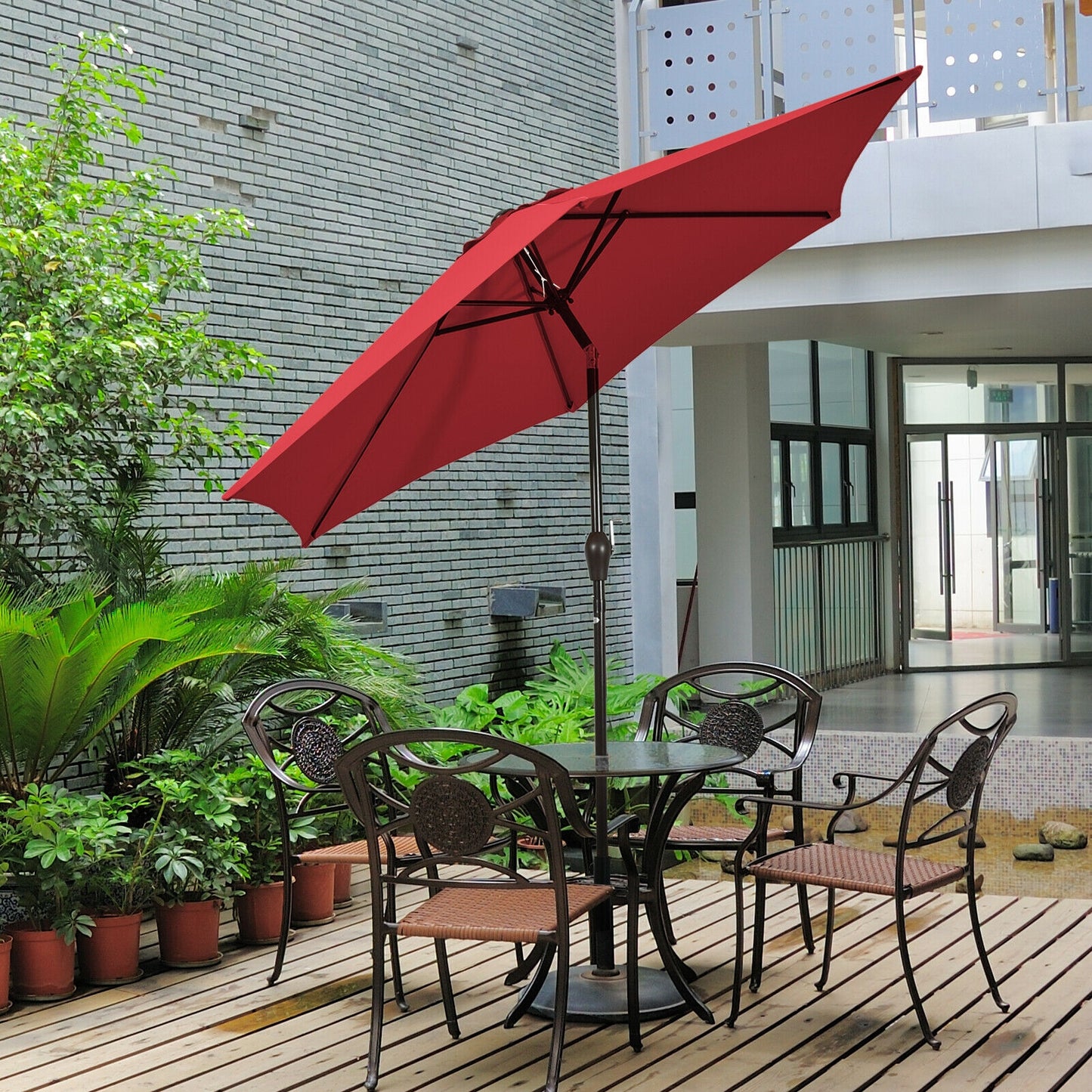 9FT Patio Umbrella, Steel Tilt Crank, Burgundy Outdoor Umbrellas at Gallery Canada