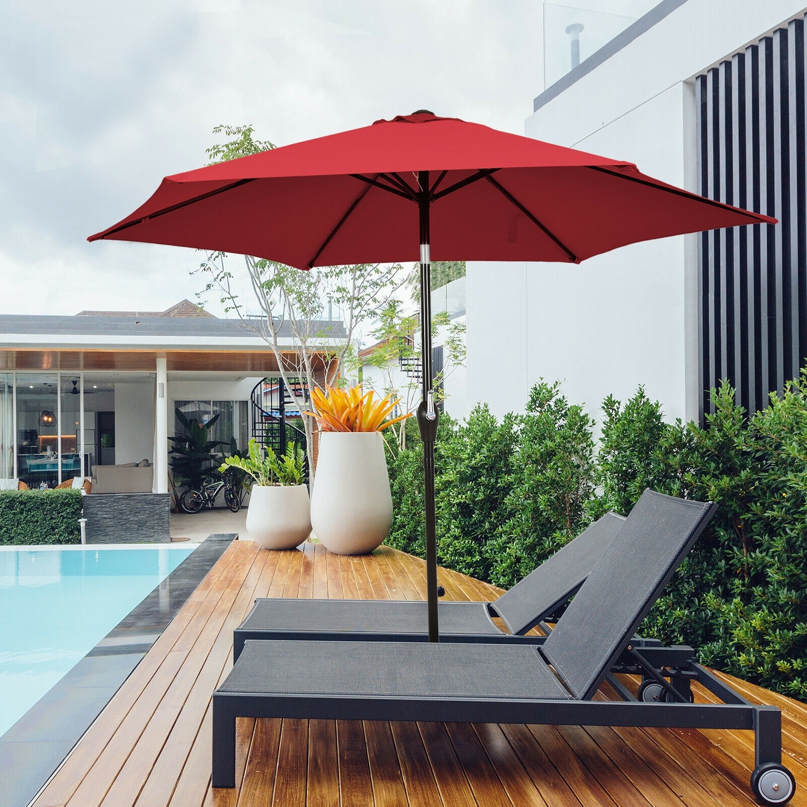 9FT Patio Umbrella, Steel Tilt Crank, Burgundy Outdoor Umbrellas at Gallery Canada