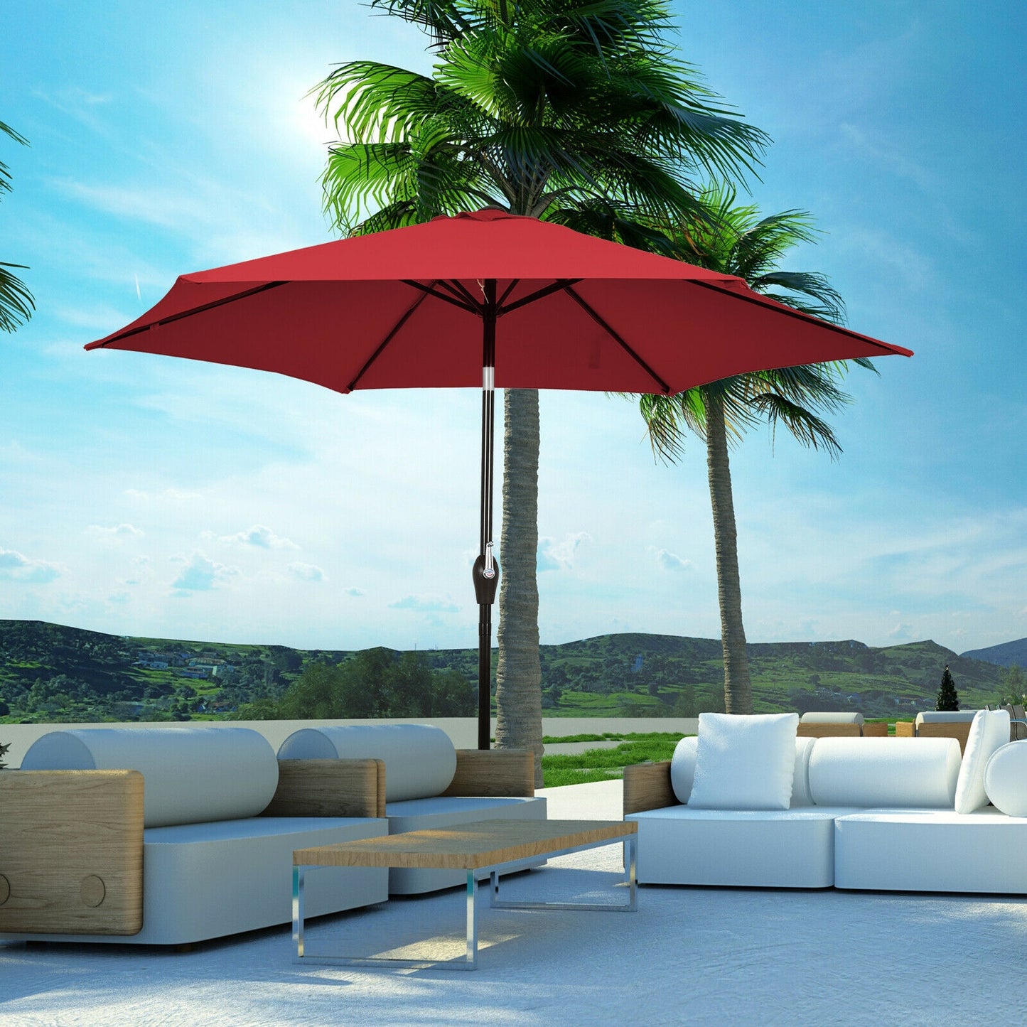 9FT Patio Umbrella, Steel Tilt Crank, Burgundy Outdoor Umbrellas at Gallery Canada