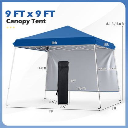 9 Ft x 9 Ft Pop Up Canopy Tent with Ground Stakes, Blue