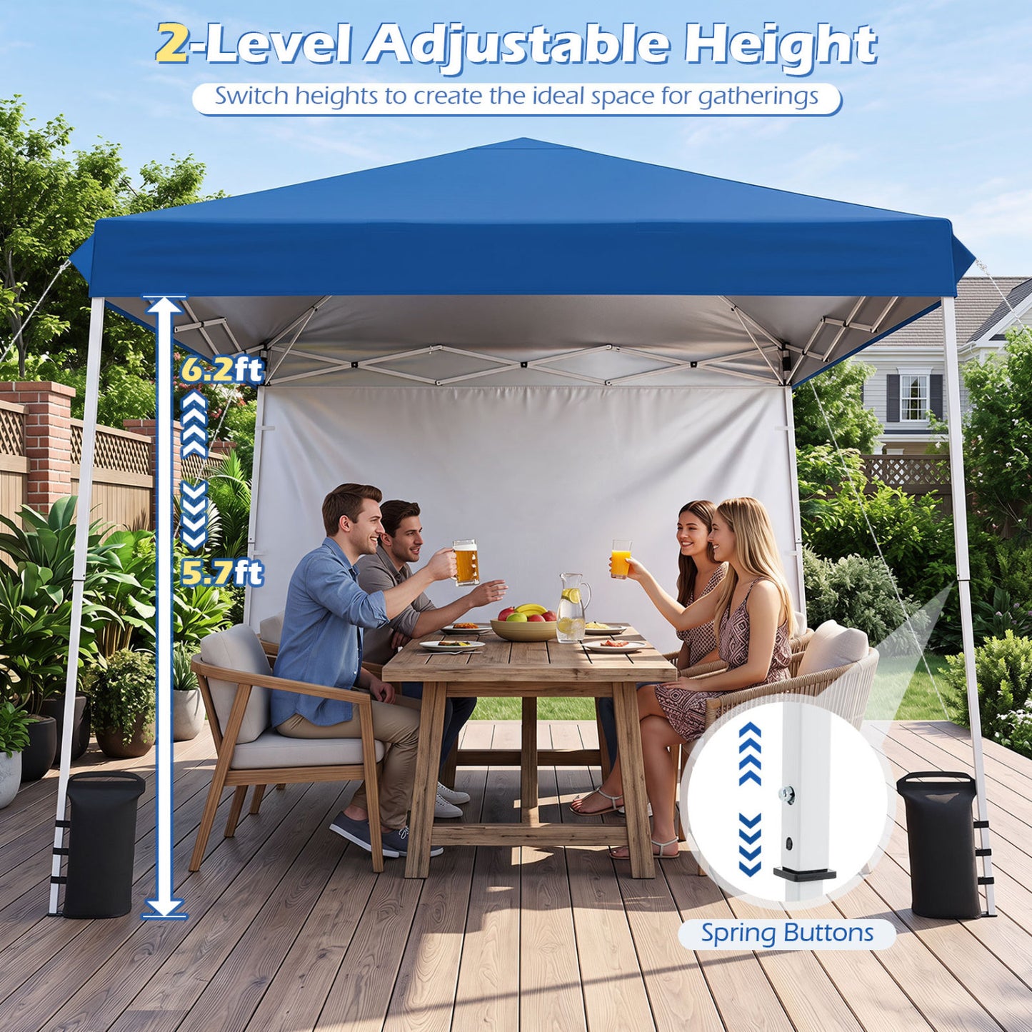 9 Ft x 9 Ft Pop Up Canopy Tent with Ground Stakes, Blue