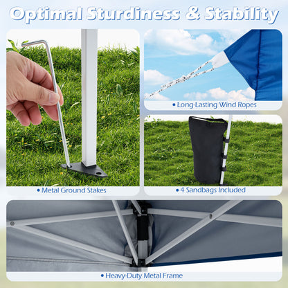 9 Ft x 9 Ft Pop Up Canopy Tent with Ground Stakes, Blue