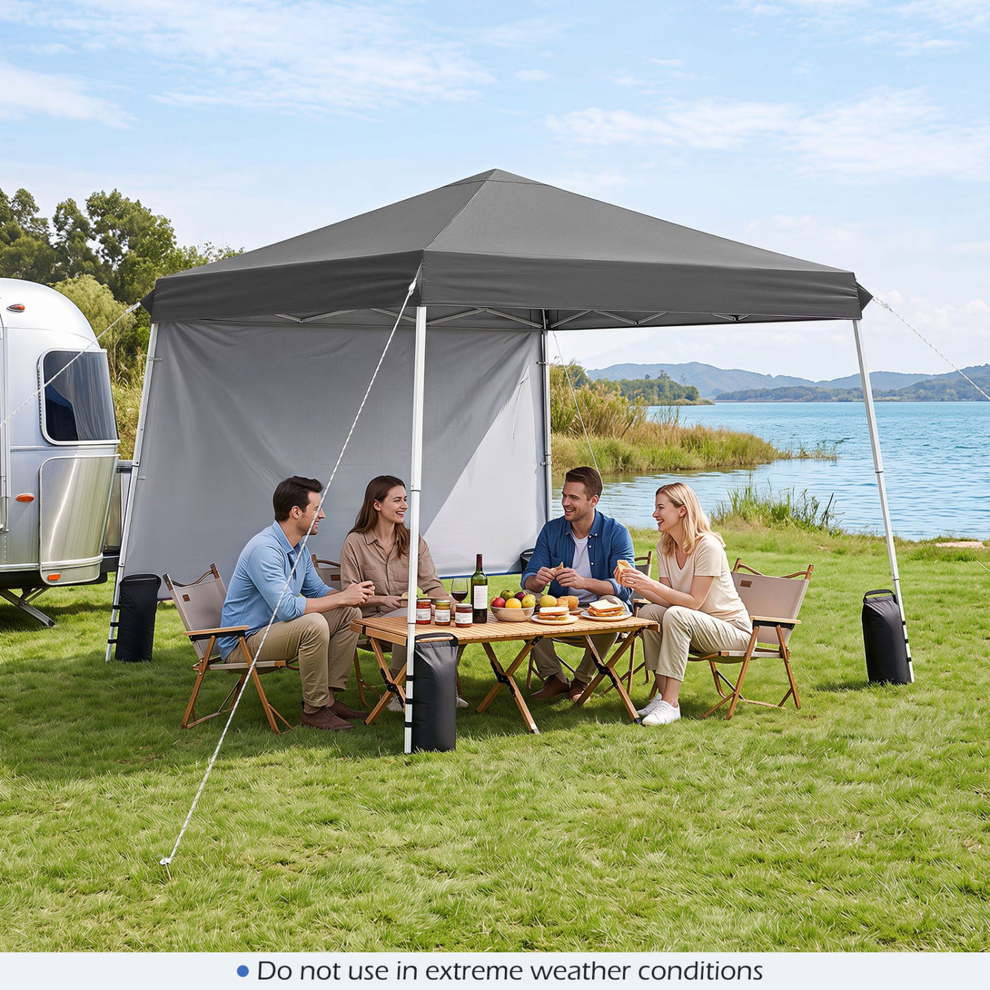 9 X 9 Ft Pop Up Canopy Tent With Ground Stakes & Ropes, Gray