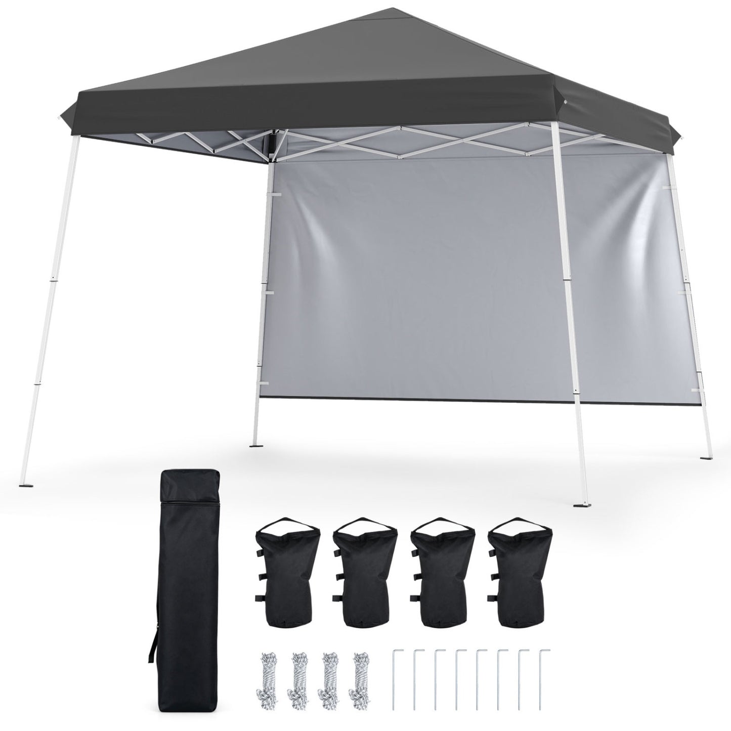 9 X 9 Ft Pop Up Canopy Tent With Ground Stakes & Ropes, Gray