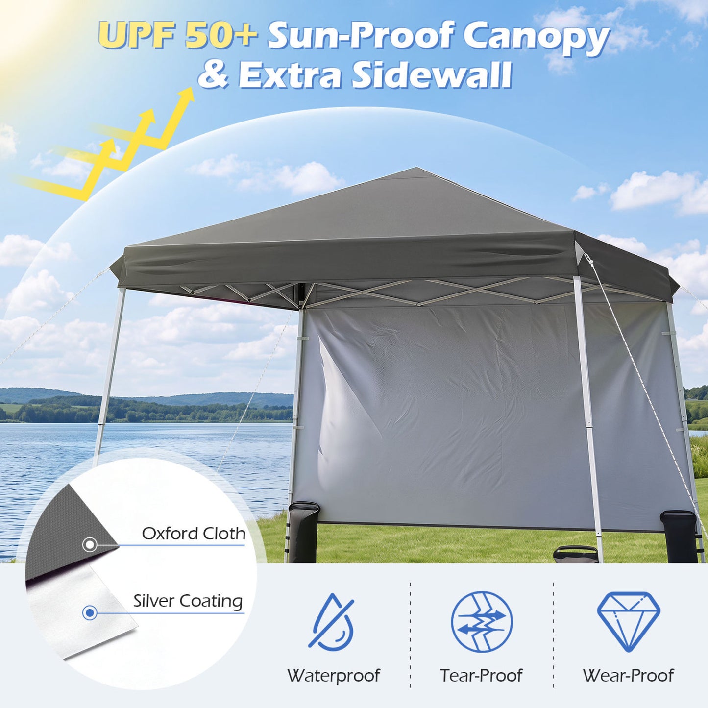 9 X 9 Ft Pop Up Canopy Tent With Ground Stakes & Ropes, Gray