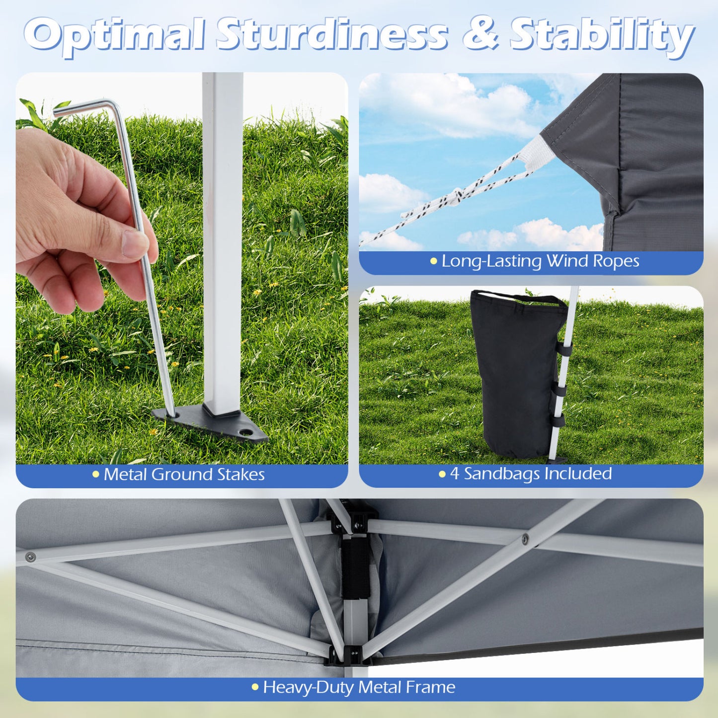 9 X 9 Ft Pop Up Canopy Tent With Ground Stakes & Ropes, Gray