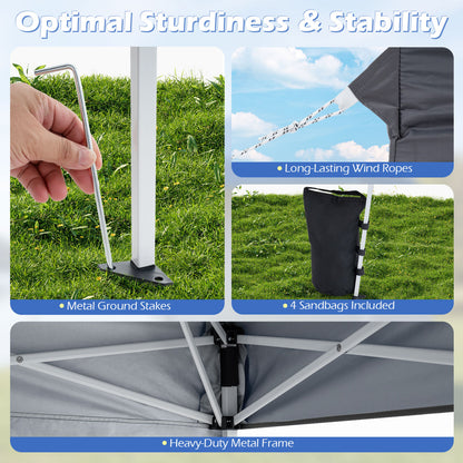 9 X 9 Ft Pop Up Canopy Tent With Ground Stakes & Ropes, Gray