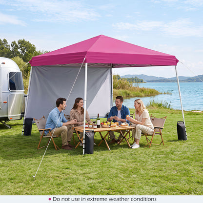 Tente à auvent pliable de 9 pi x 9 pi avec piquets de sol, cordes d'ancrage et sac de transport, rose