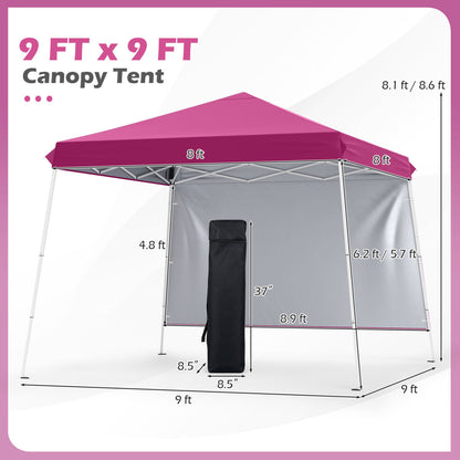 Tente à auvent pliable de 9 pi x 9 pi avec piquets de sol, cordes d'ancrage et sac de transport, rose