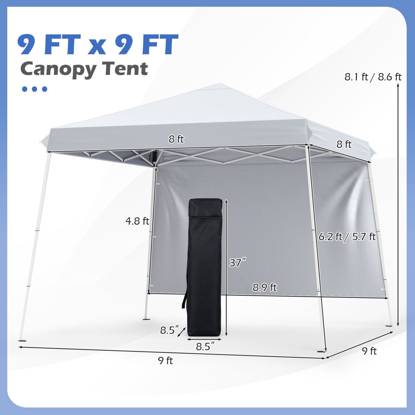 9 Ft x 9 Ft Pop Up Canopy Tent with Carry Bag, White