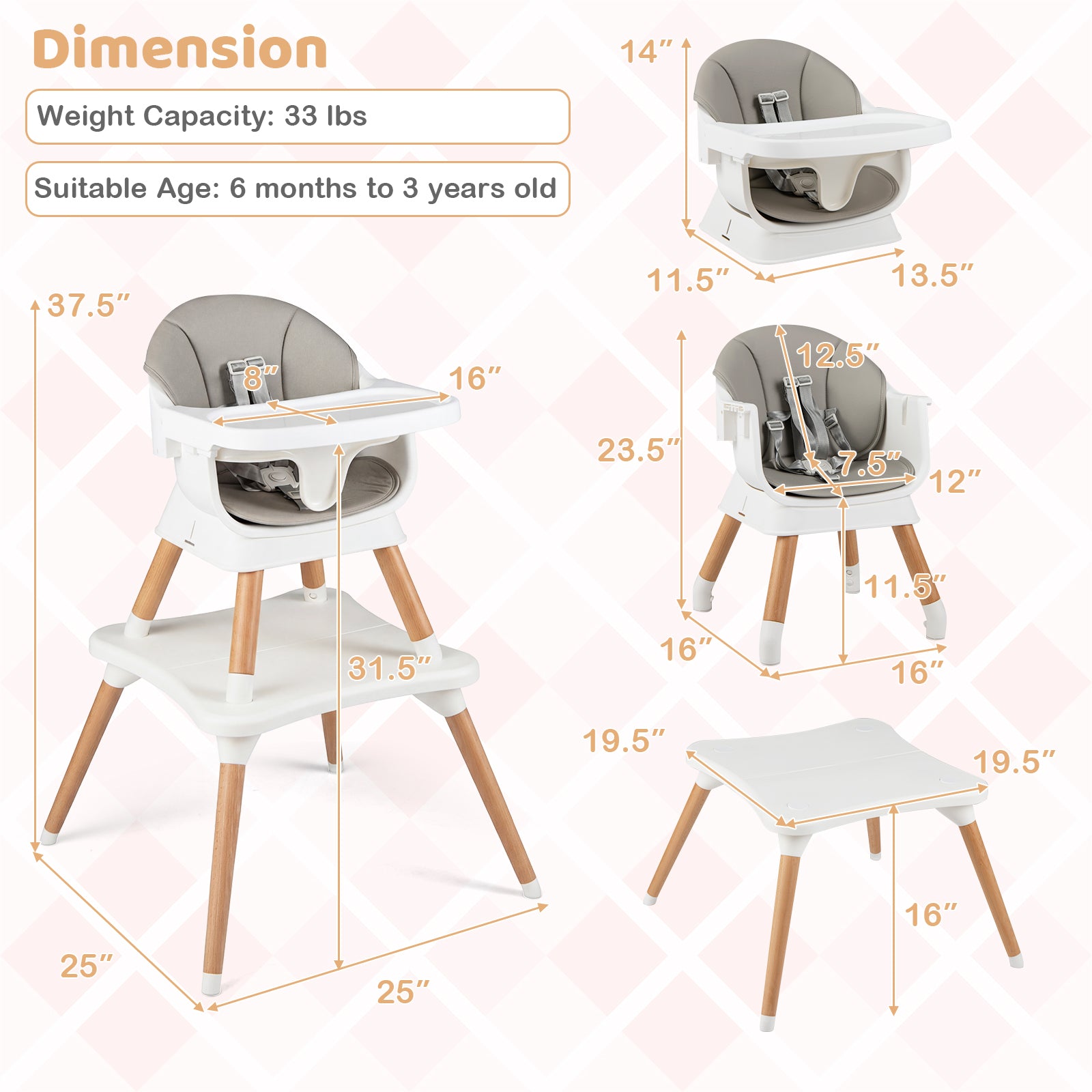 9-In-1 Convertible High Chair, Solid Wood Legs, White High Chairs at Gallery Canada