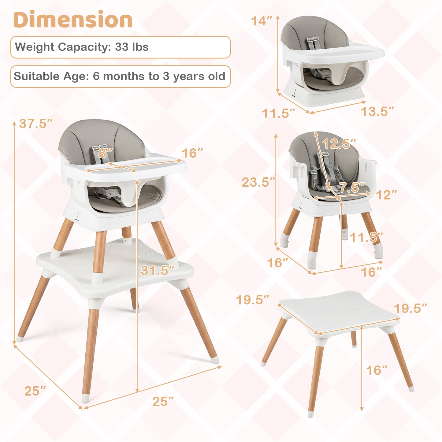 9-In-1 Convertible High Chair, Solid Wood Legs, White High Chairs at Gallery Canada