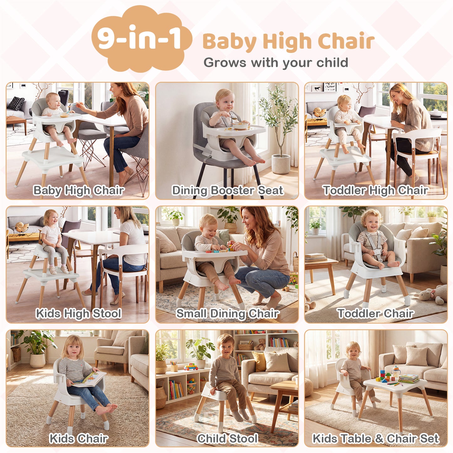 9-In-1 Convertible High Chair, Solid Wood Legs, White High Chairs at Gallery Canada
