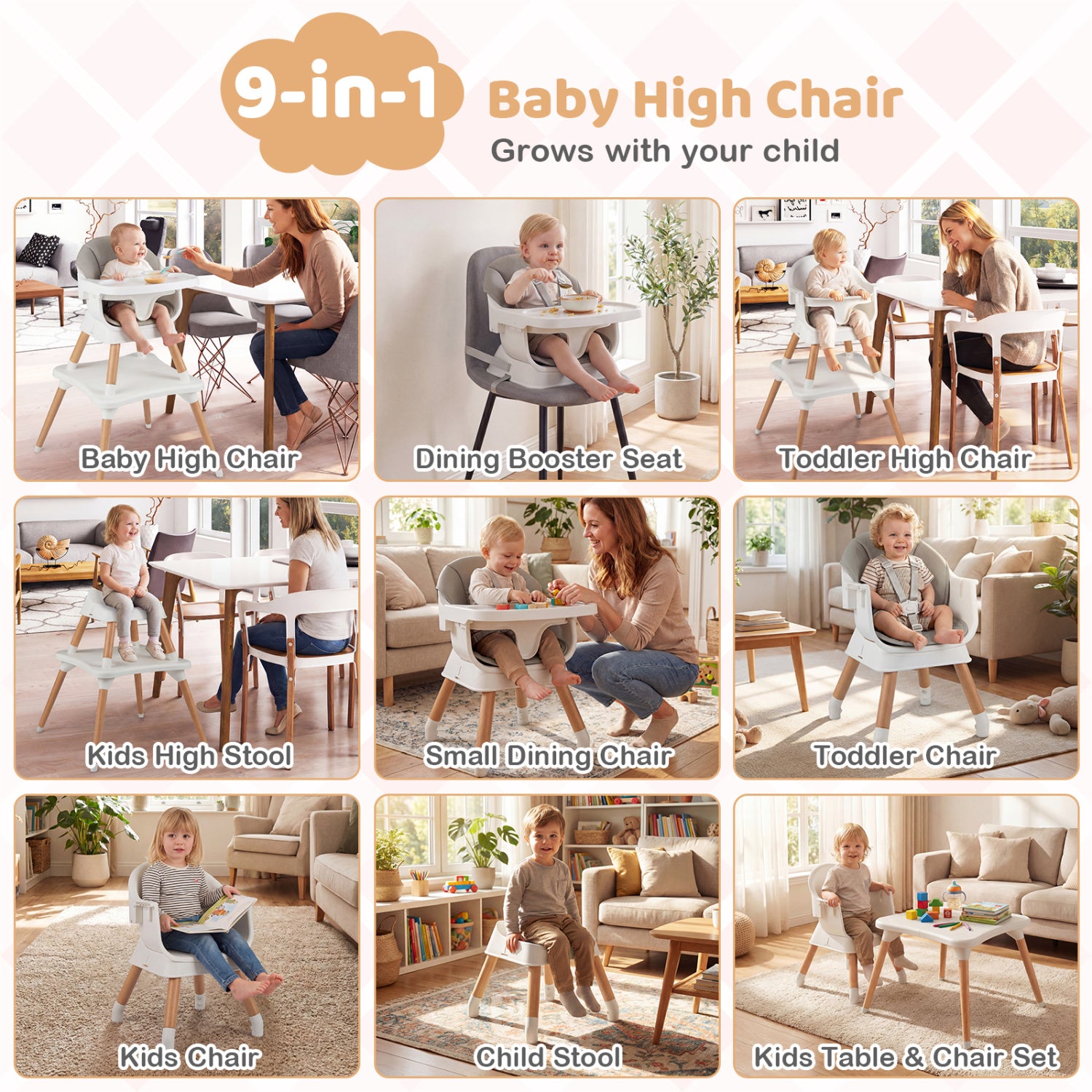 9-In-1 Convertible High Chair, Solid Wood Legs, White High Chairs at Gallery Canada