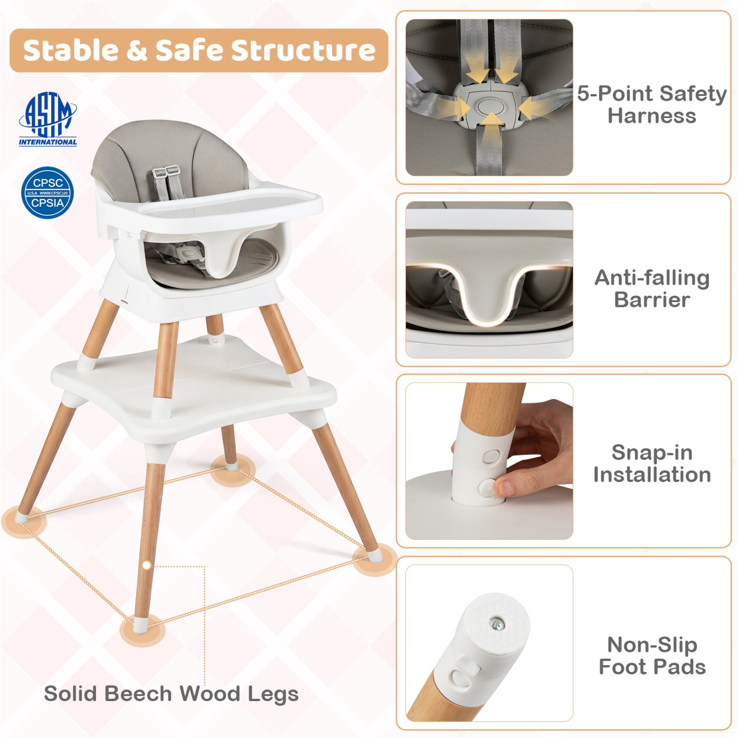 9-In-1 Convertible High Chair, Solid Wood Legs, White High Chairs at Gallery Canada