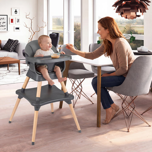 9-In-1 Convertible High Chair, Solid Wood Legs, Gray