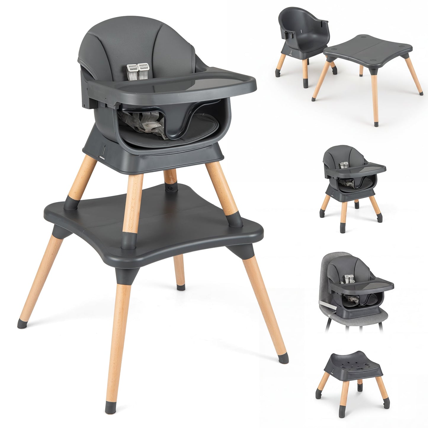 9-In-1 Convertible High Chair, Solid Wood Legs, Gray High Chairs Gray at Gallery Canada