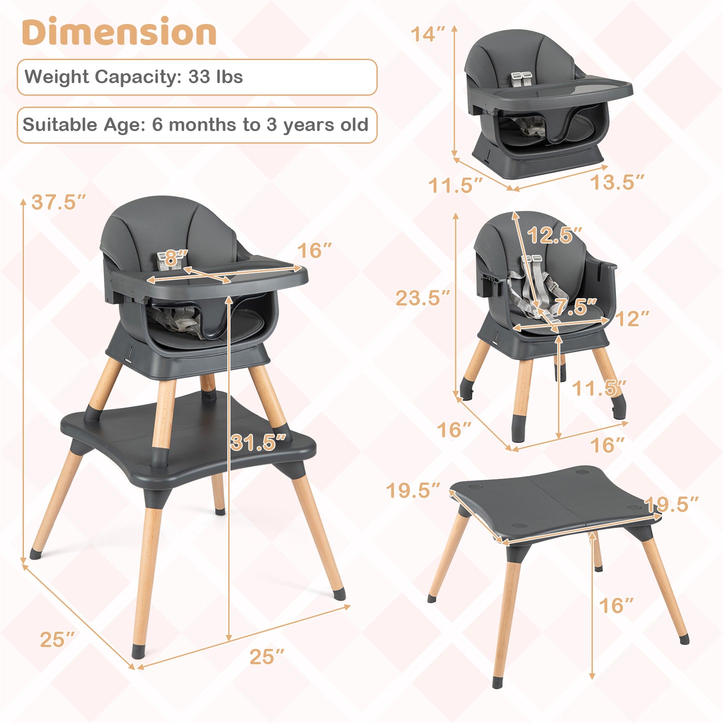 9-In-1 Convertible High Chair, Solid Wood Legs, Gray High Chairs at Gallery Canada