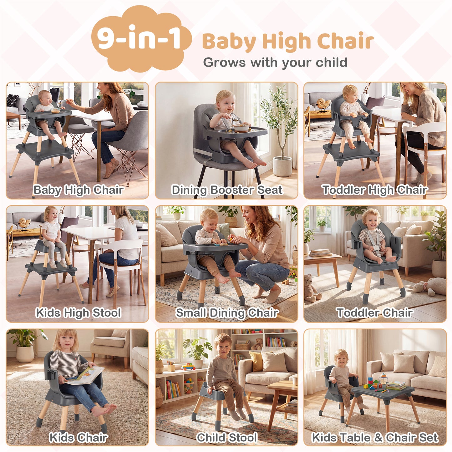 9-In-1 Convertible High Chair, Solid Wood Legs, Gray High Chairs at Gallery Canada