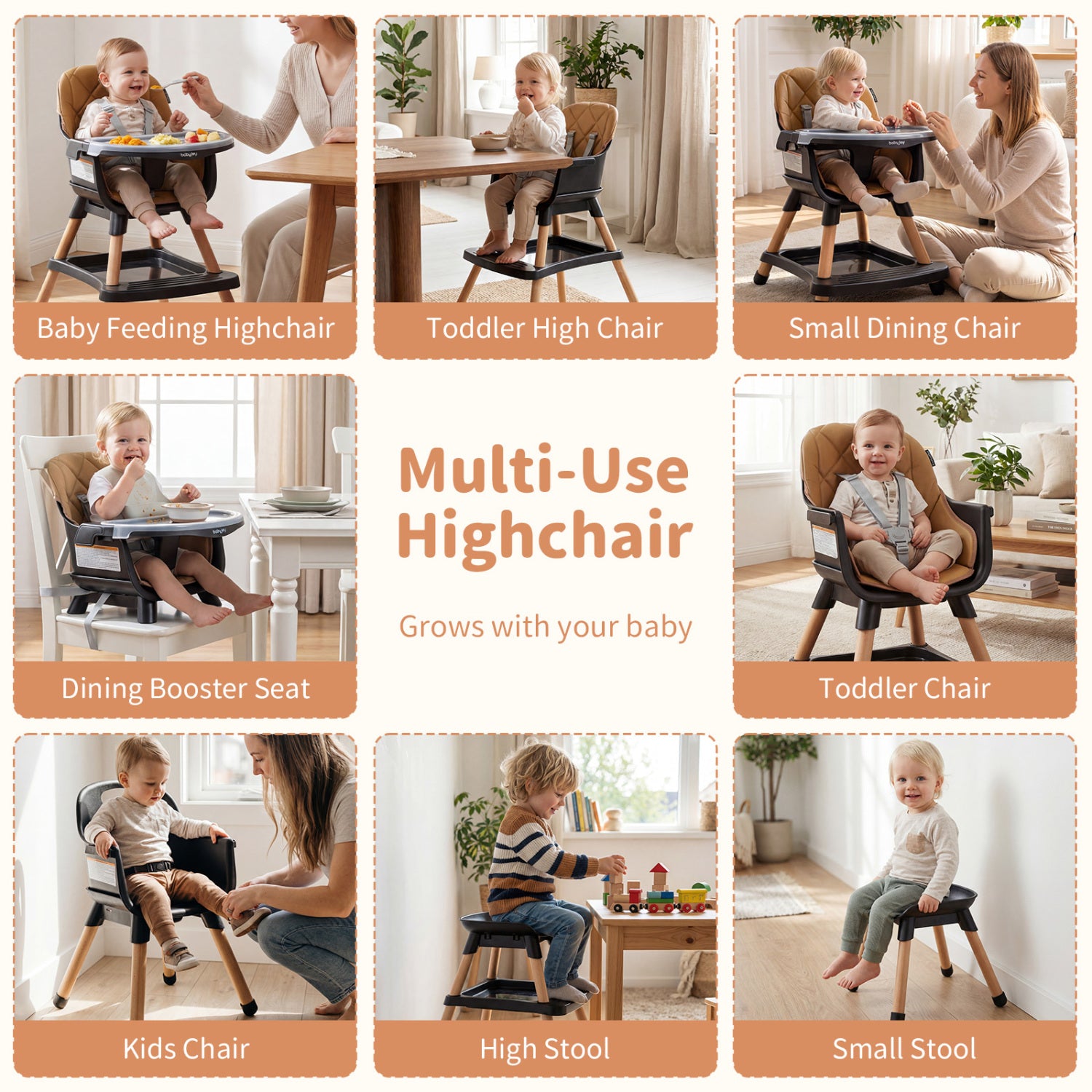 9-In-1 Convertible High Chair, With Seat Cushion, Black Brown High Chairs at Gallery Canada