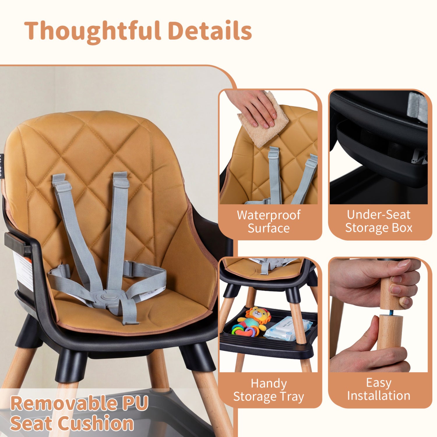 9-In-1 Convertible High Chair, With Seat Cushion, Black Brown High Chairs at Gallery Canada