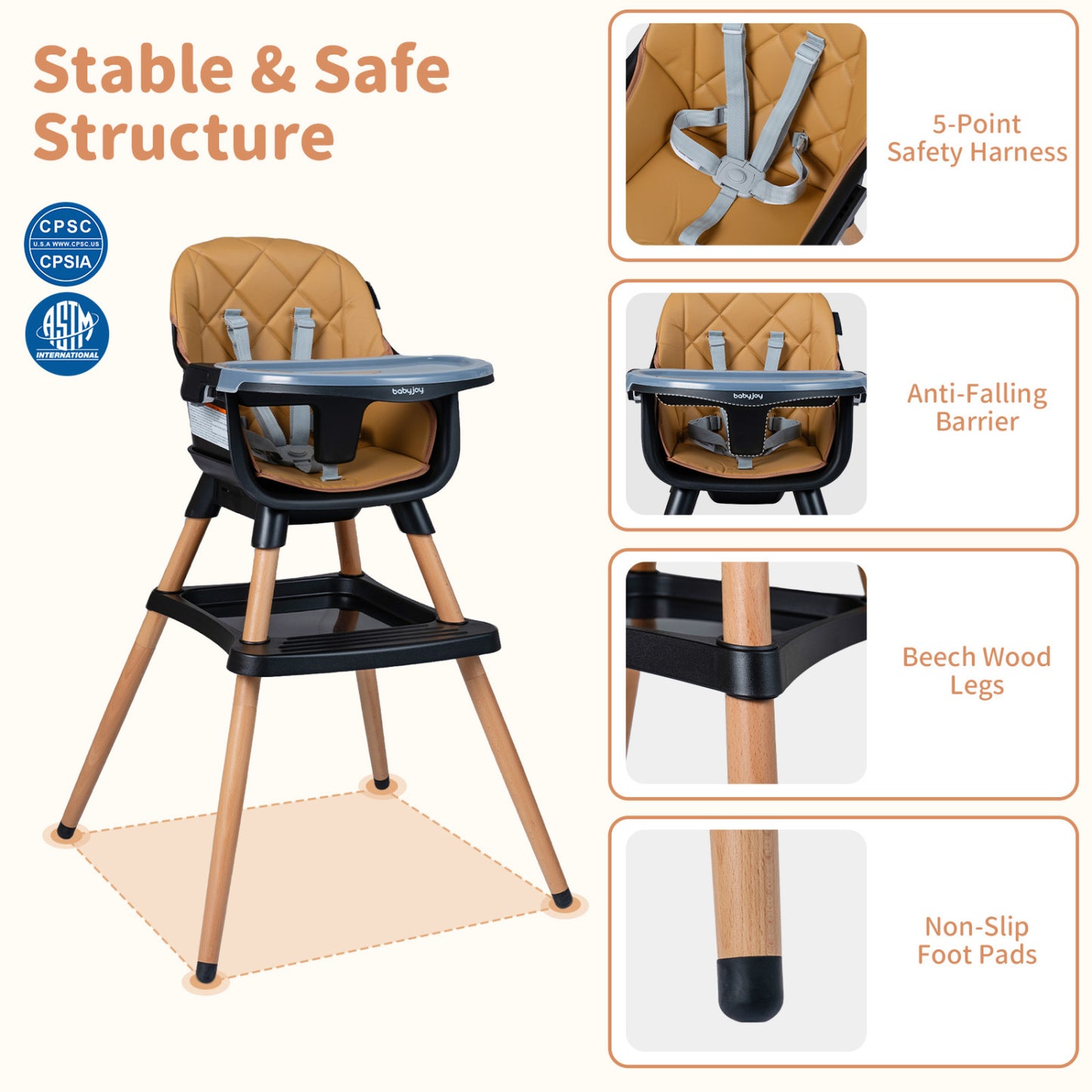 9-In-1 Convertible High Chair, With Seat Cushion, Black Brown High Chairs at Gallery Canada