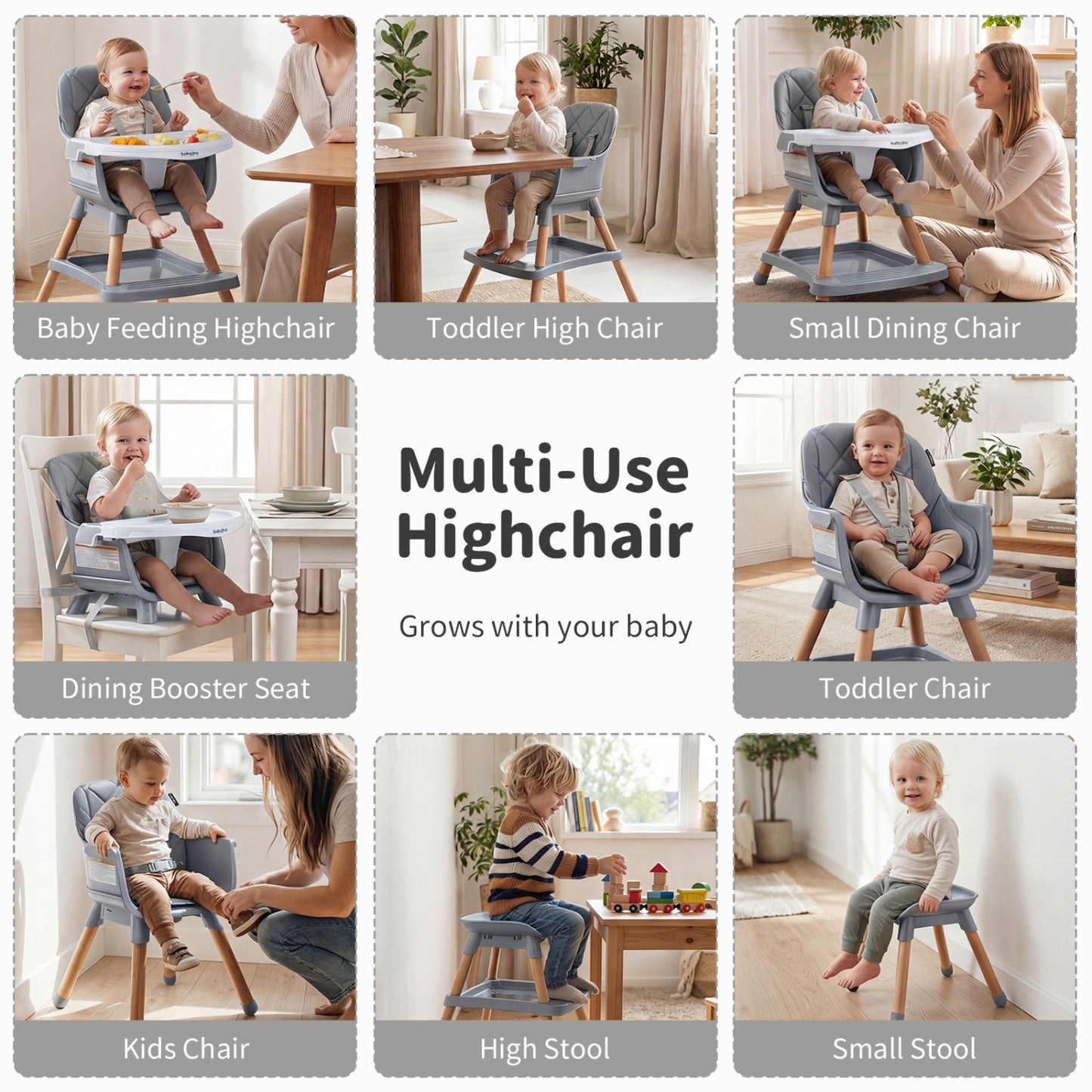 9-In-1 Convertible High Chair, With Seat Cushion, Gray High Chairs at Gallery Canada