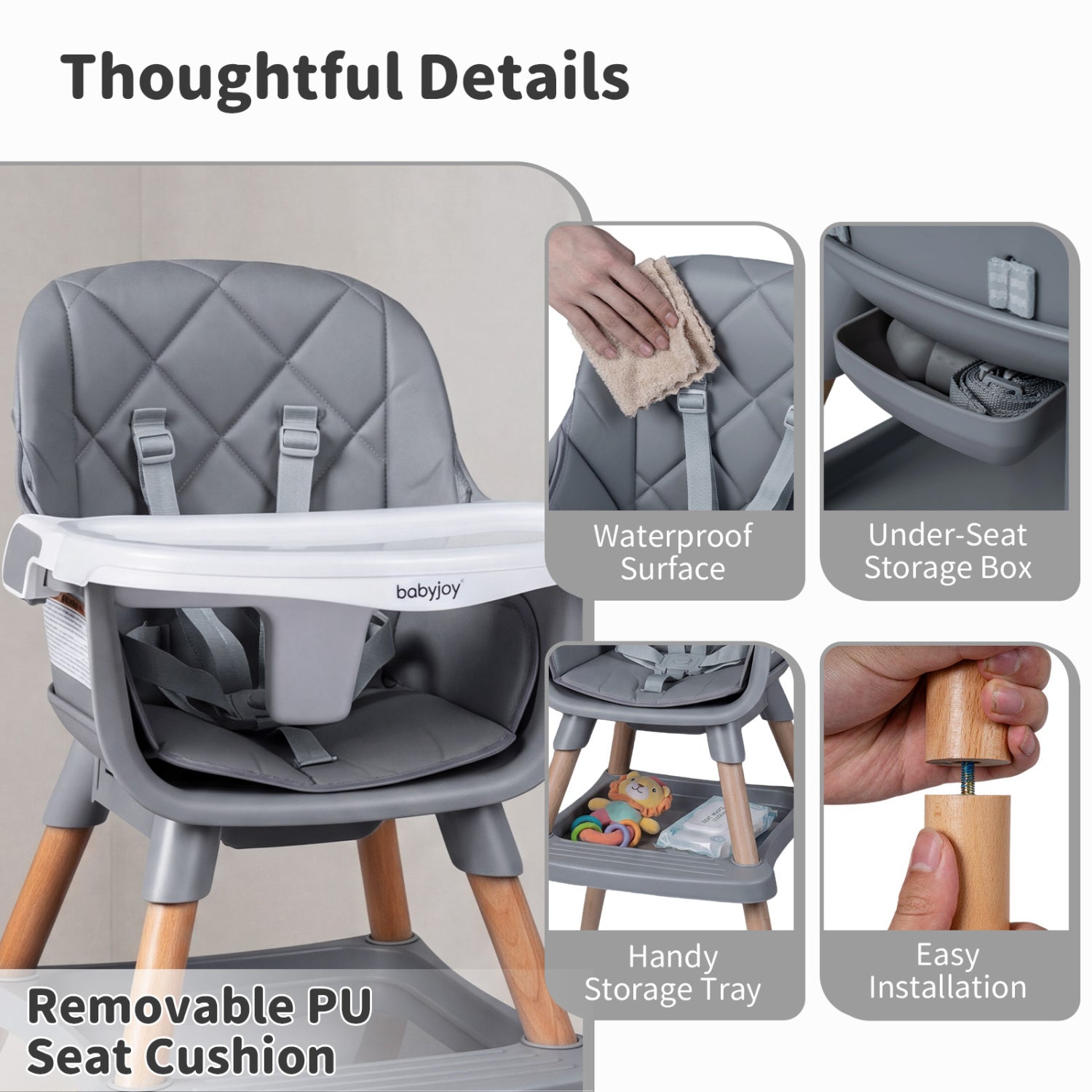 9-In-1 Convertible High Chair, With Seat Cushion, Gray High Chairs at Gallery Canada