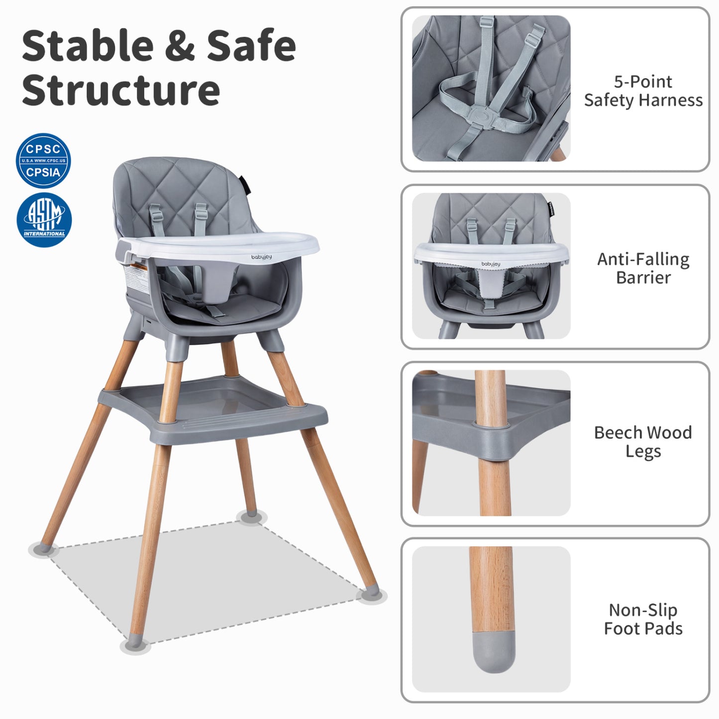 9-In-1 Convertible High Chair, With Seat Cushion, Gray High Chairs at Gallery Canada