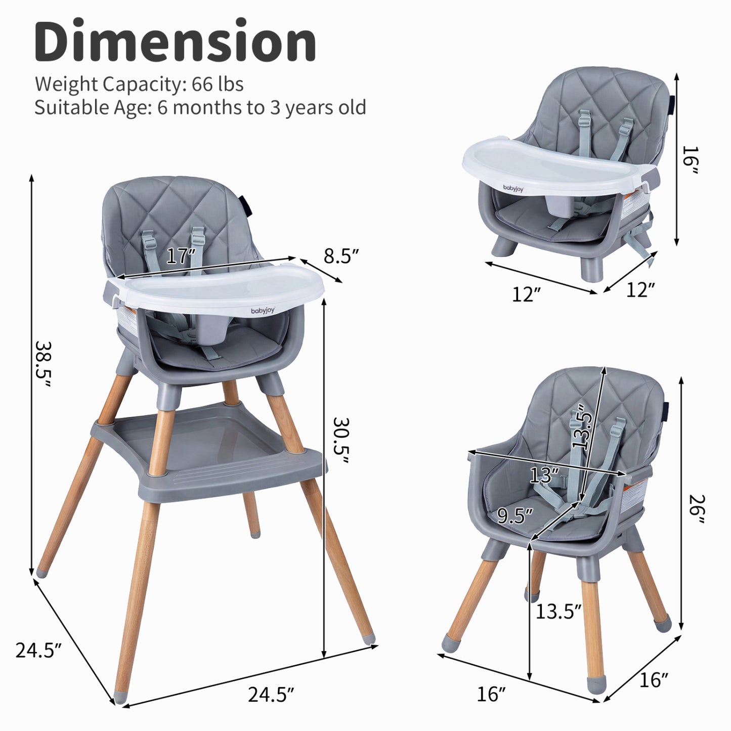 9-In-1 Convertible High Chair, With Seat Cushion, Gray High Chairs at Gallery Canada