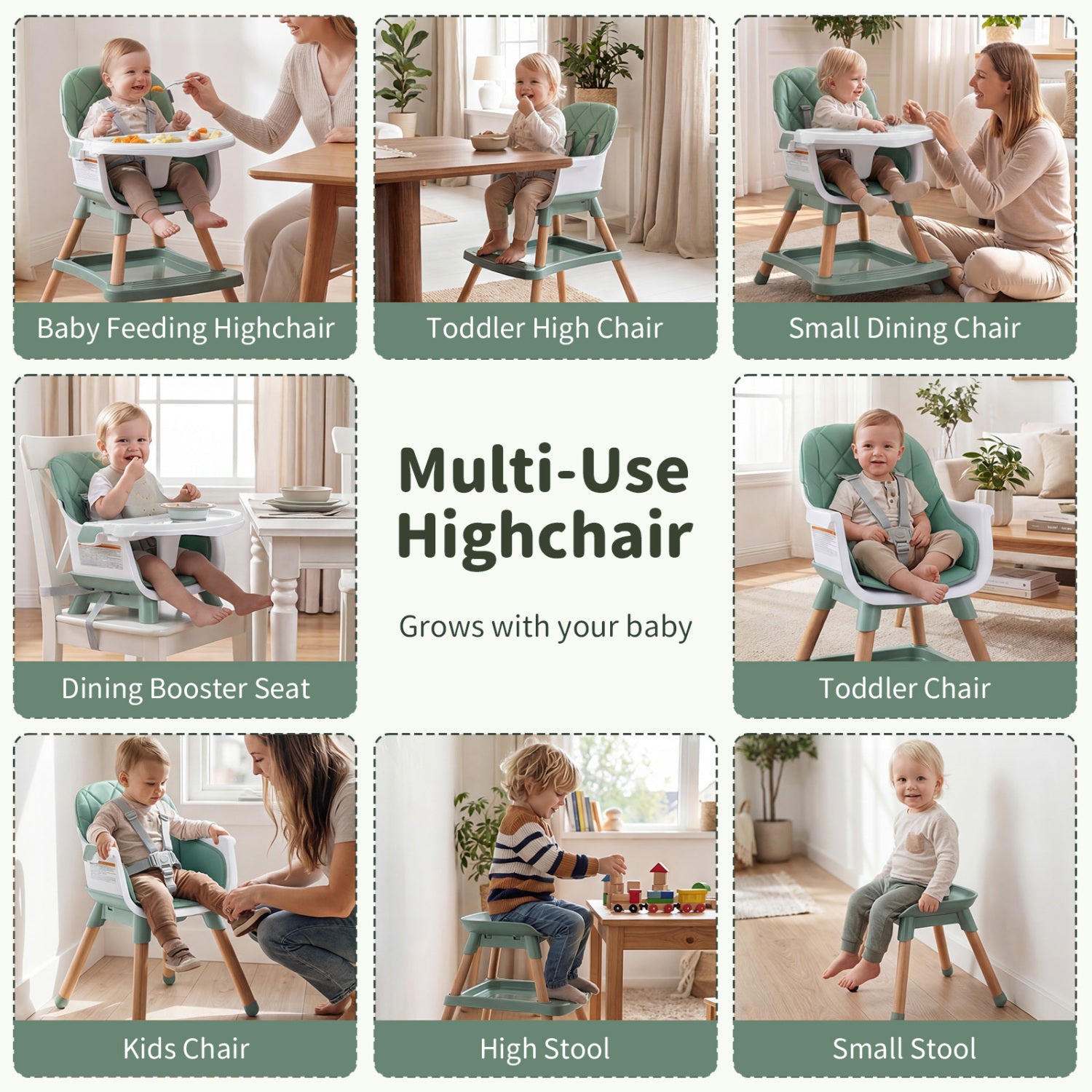 9-In-1 Convertible High Chair, With Seat Cushion, Green High Chairs at Gallery Canada