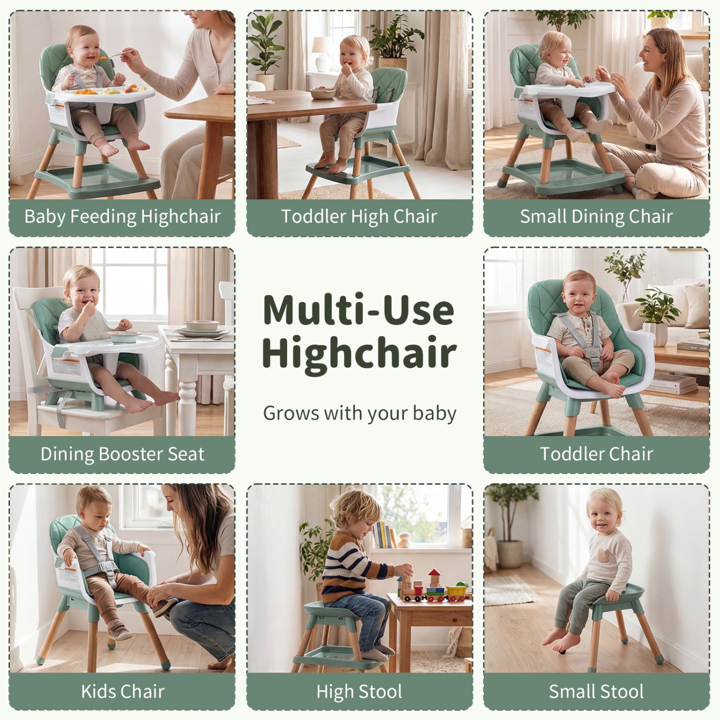 9-In-1 Convertible High Chair, With Seat Cushion, Green High Chairs at Gallery Canada