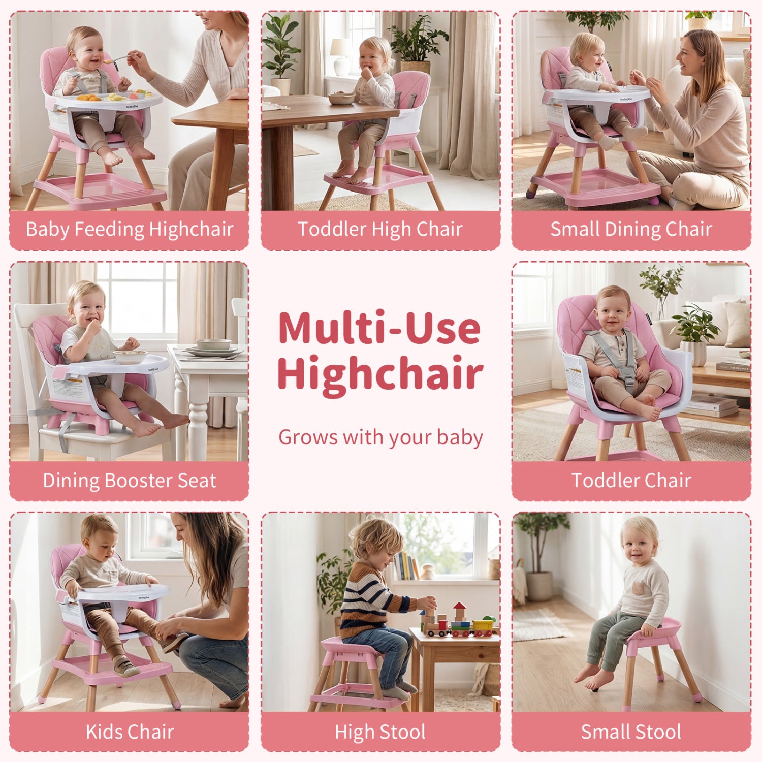 Convertible High Chair For Babies, Toddlers, 9-in-1, Pink High Chairs at Gallery Canada