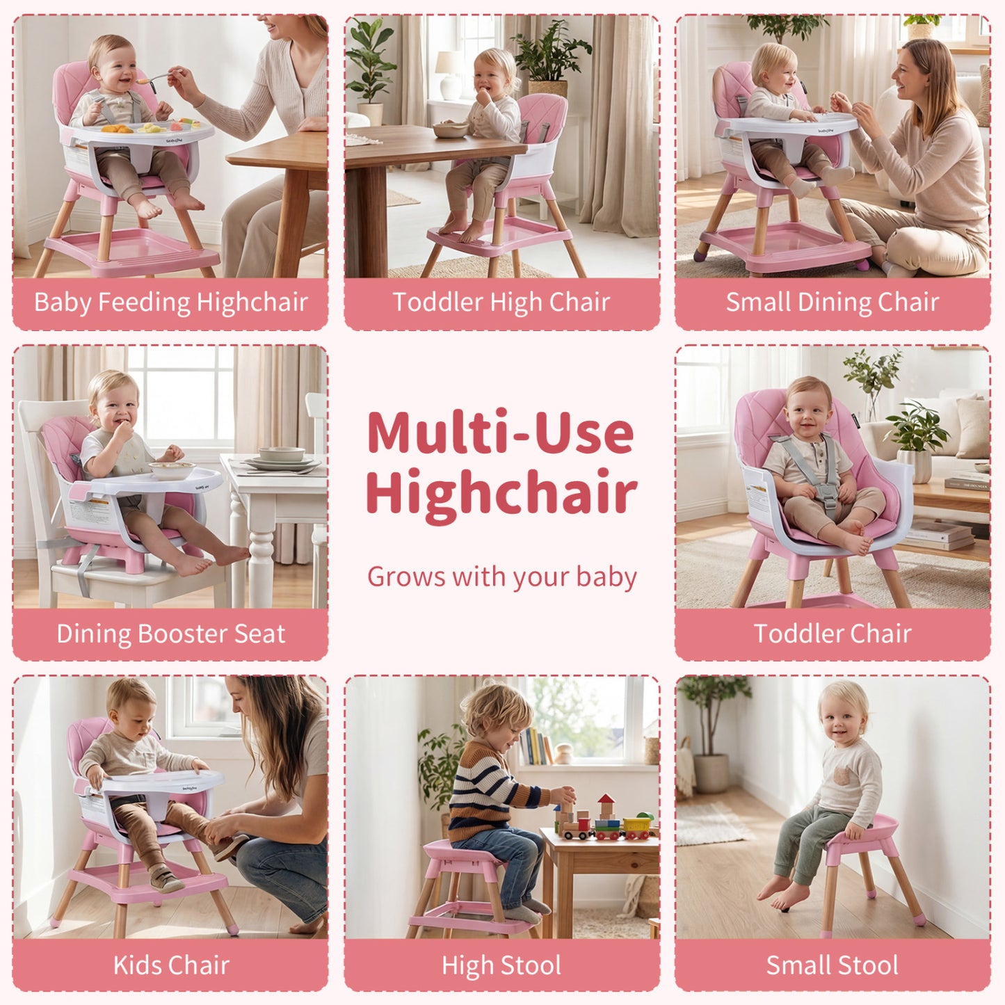 Convertible High Chair For Babies, Toddlers, 9-in-1, Pink High Chairs at Gallery Canada