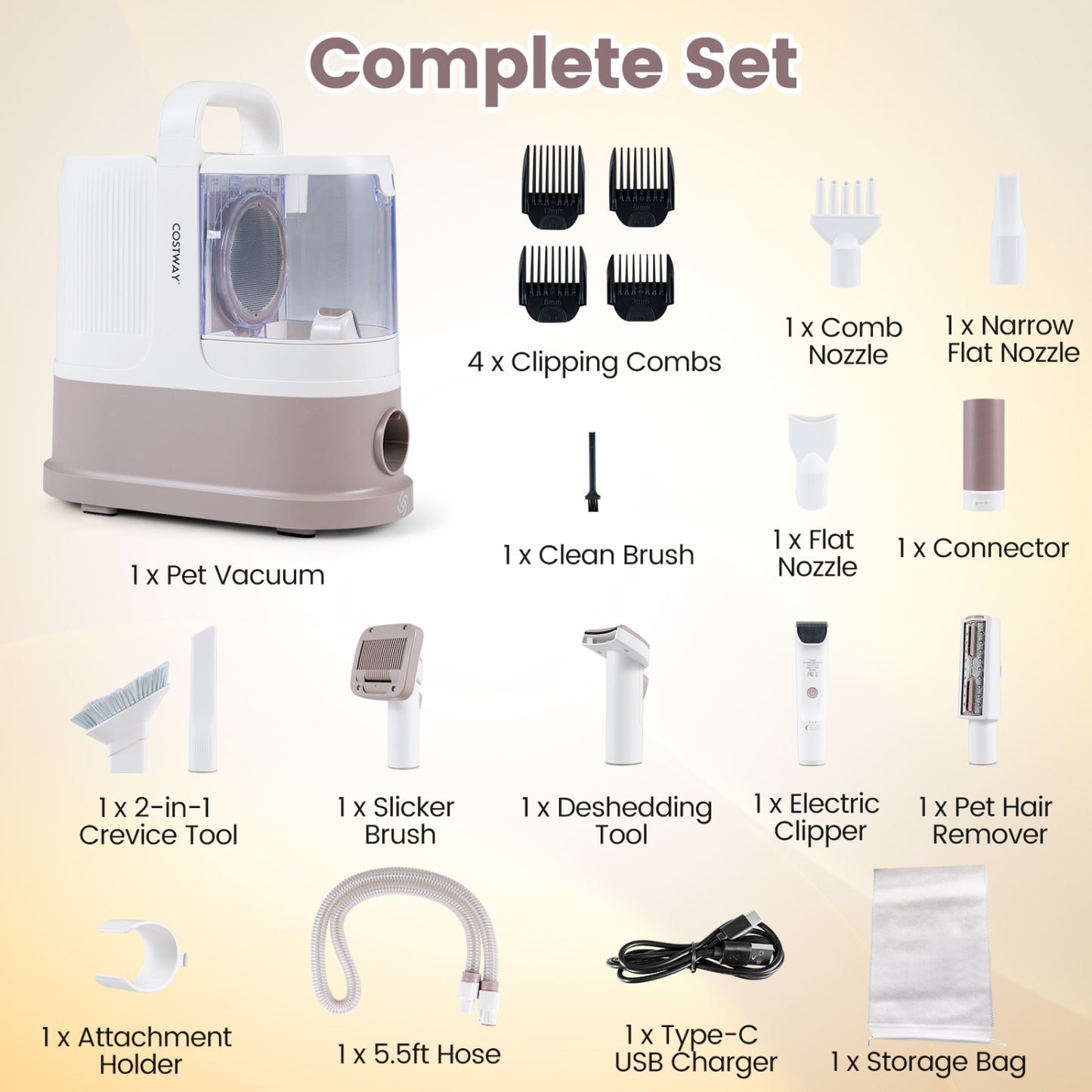 Kit de toilette pour chien à aspiration 9-en-1, 3 modes d'aspiration
