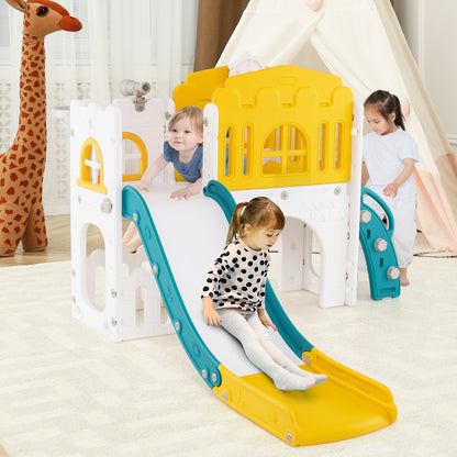 9-in-1 Toddler Slide L-Shaped with Basketball Hoop and Steering Wheel, Yellow Climbers & Slides at Gallery Canada