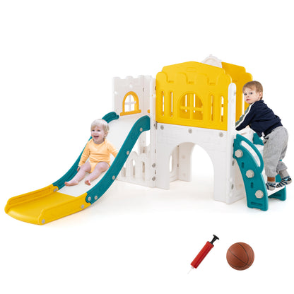 9-in-1 Toddler Slide L-Shaped with Basketball Hoop and Steering Wheel, Yellow Climbers & Slides at Gallery Canada