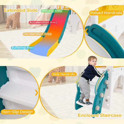 9-in-1 Toddler Slide L-Shaped with Basketball Hoop and Steering Wheel, Yellow Climbers & Slides at Gallery Canada