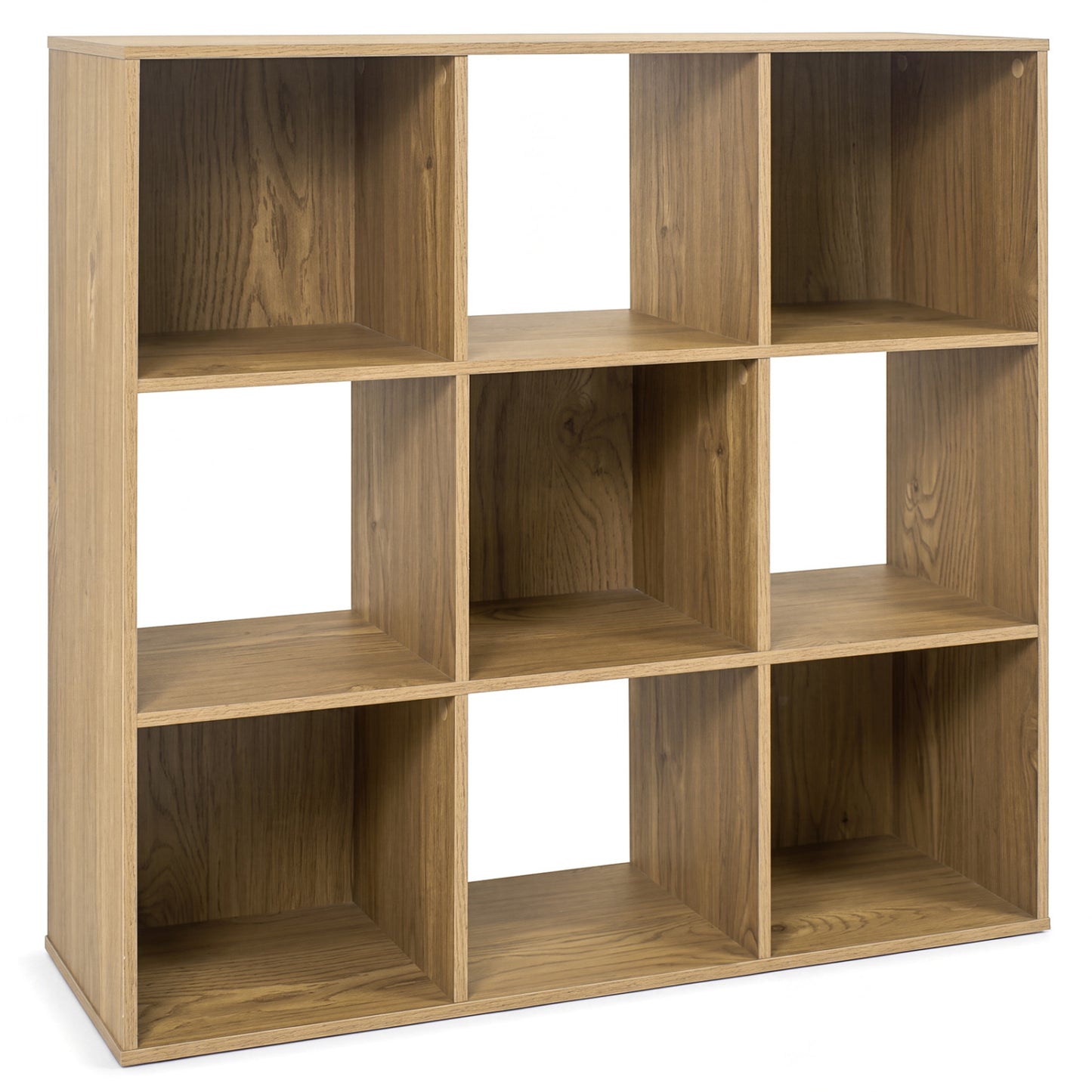 Bibliothèque en bois, 9 casiers, 2 kits anti-basculement, naturel