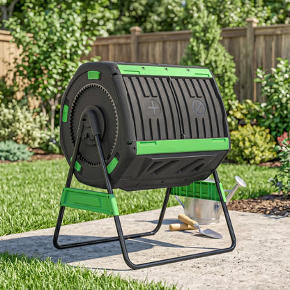 53 Gal Dual Chamber Tumbling Composter, Adjustable Vents, BPA Free, Green Garden Accessories at Gallery Canada