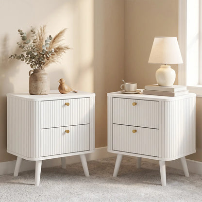 Ensemble de 2 tables de nuit, grain de bois blanc, 2 tiroirs