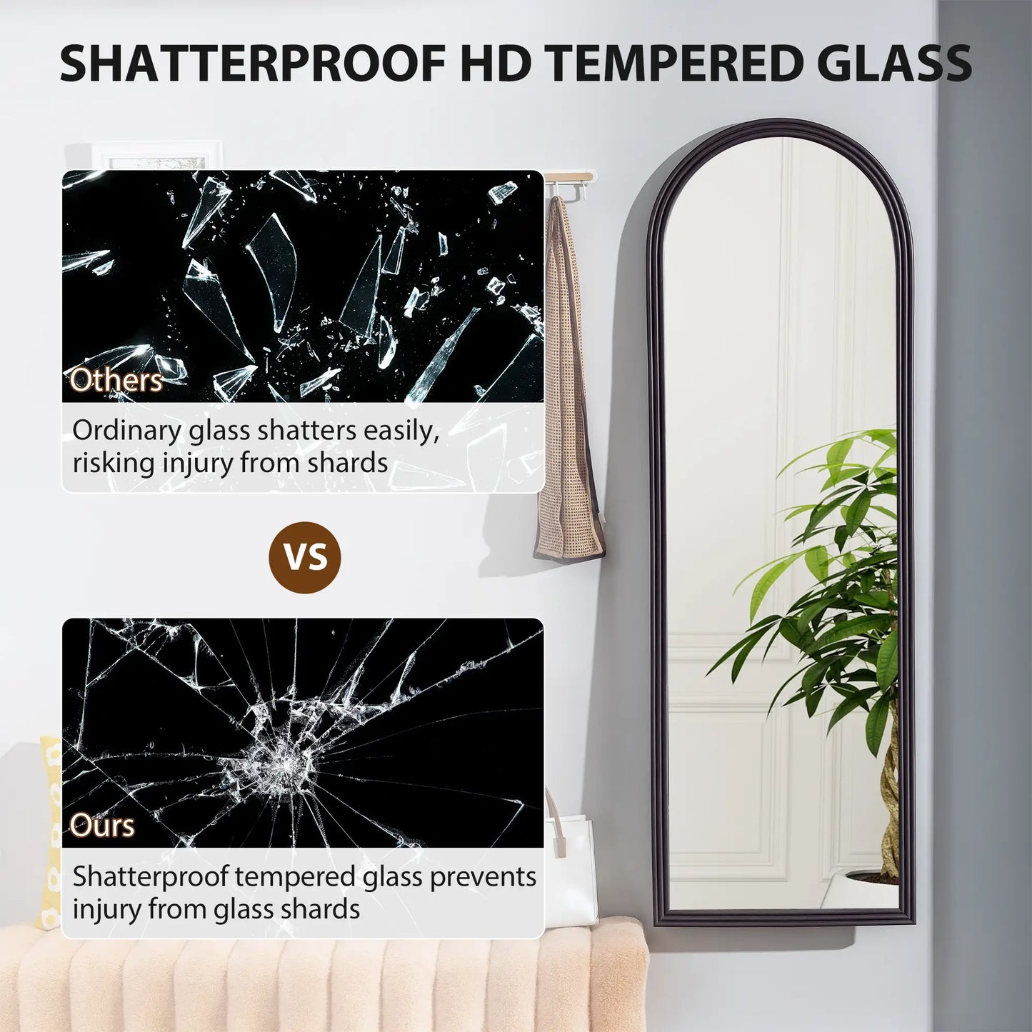 64" x 21" Full Length Mirror, Arched, Brown Wood Grain, Brown Full Length Mirrors at Gallery Canada