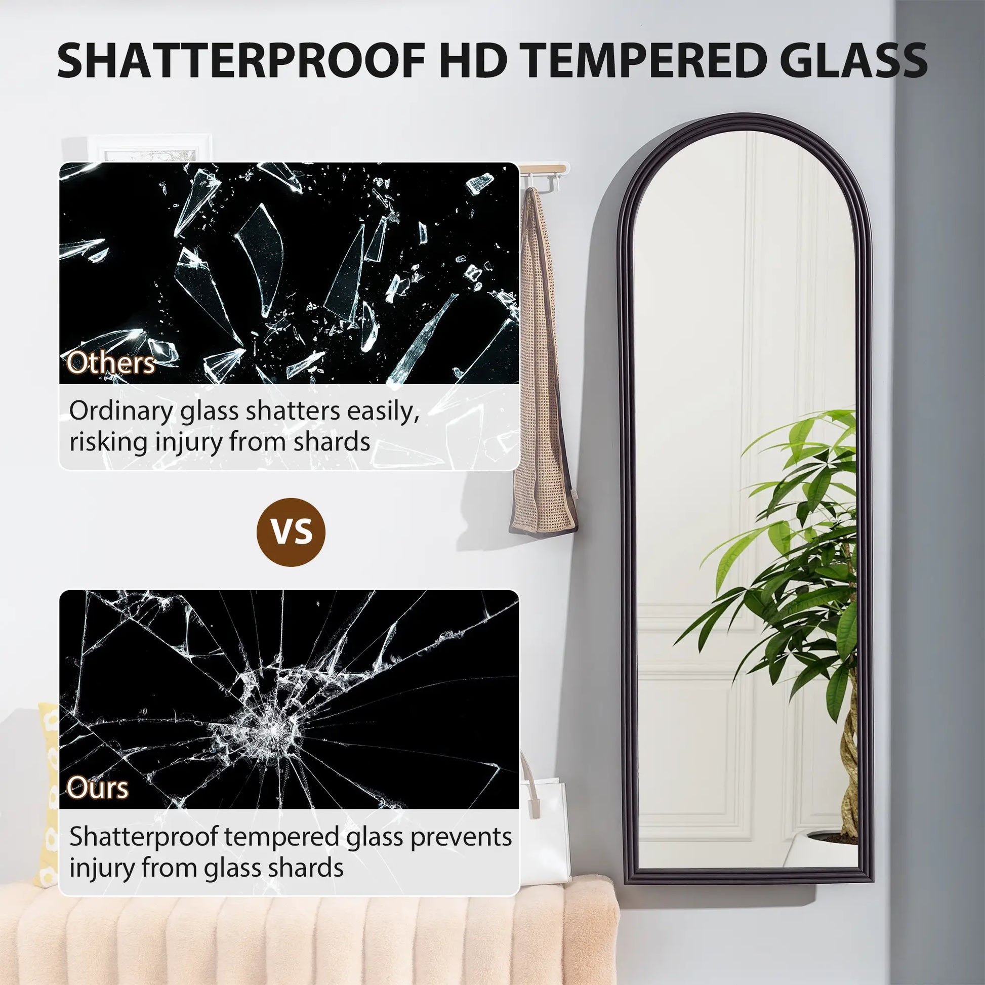 64" x 21" Full Length Mirror, Arched, Brown Wood Grain, Brown Full Length Mirrors at Gallery Canada